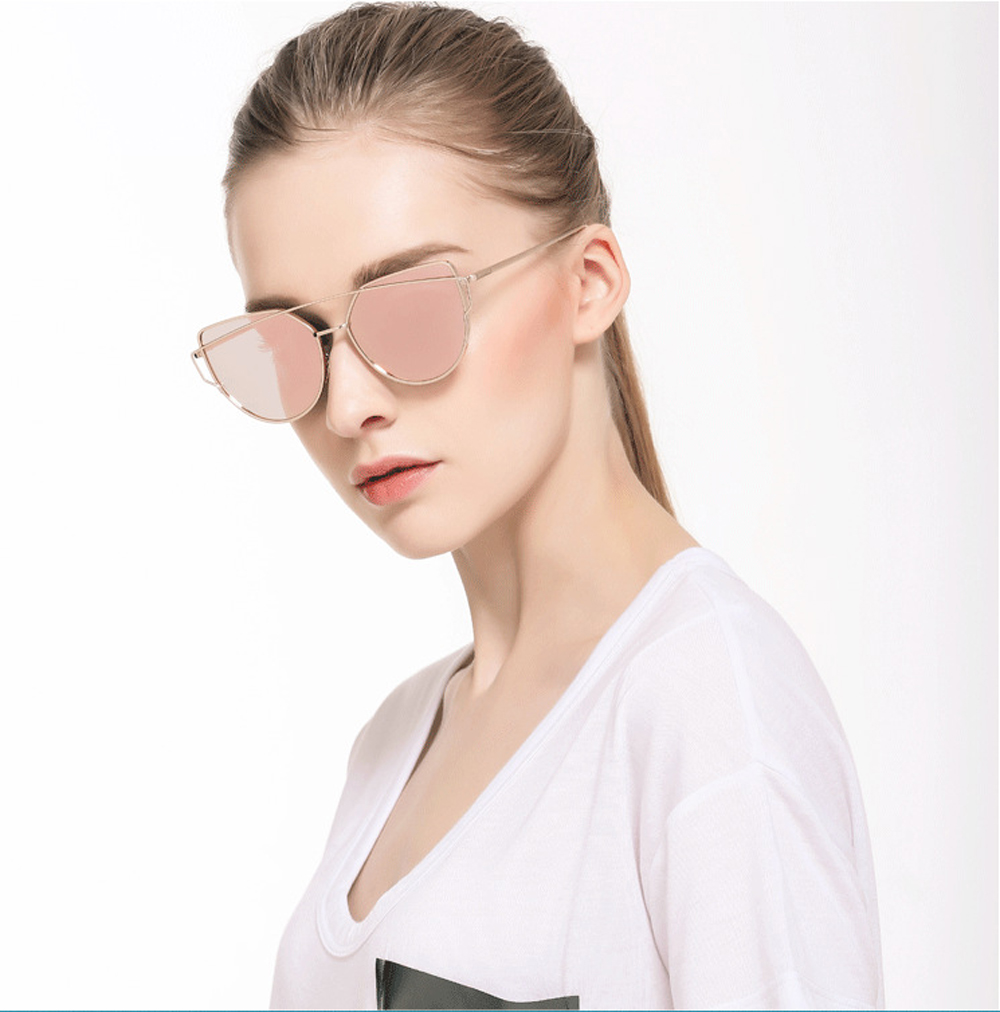 xaybzc  מותג מעצב חתול משקפי שמש נשים וינטג מתכת משקפיים מחזירי אור לנשים מראה רטרו oculos de so